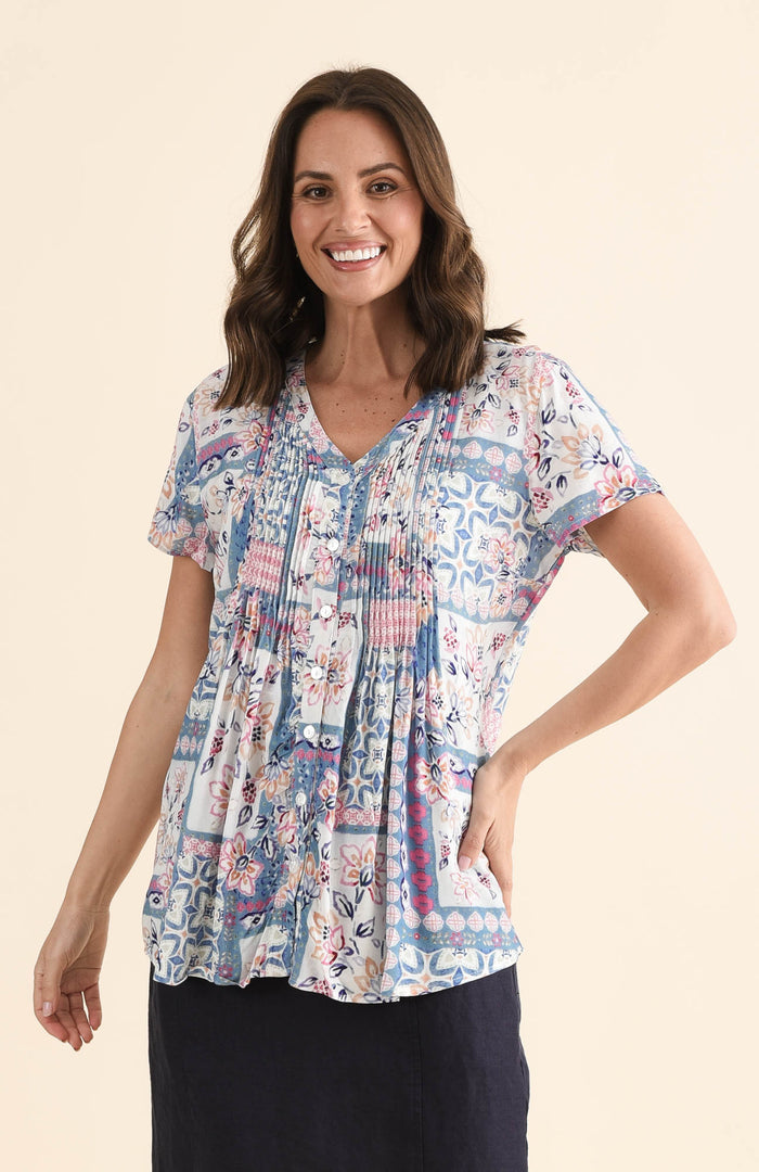 Isobel Pink Mosaic Button Top
