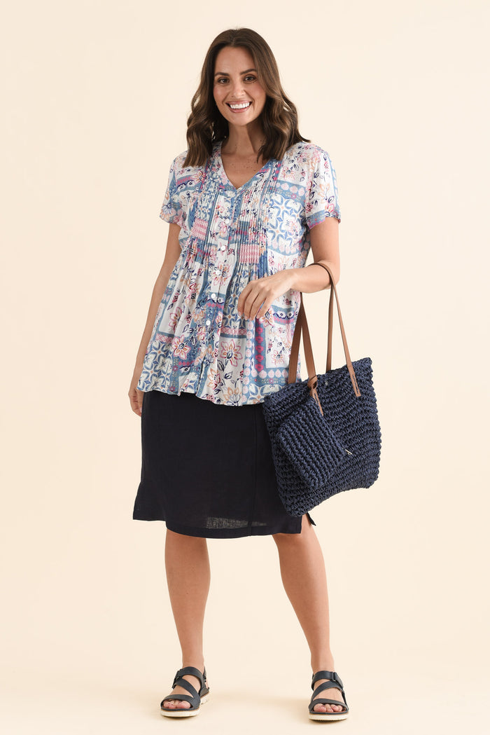 Isobel Pink Mosaic Button Top