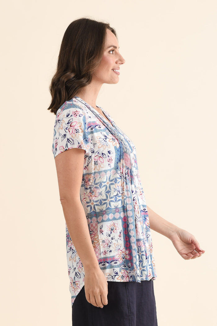 Isobel Pink Mosaic Button Top