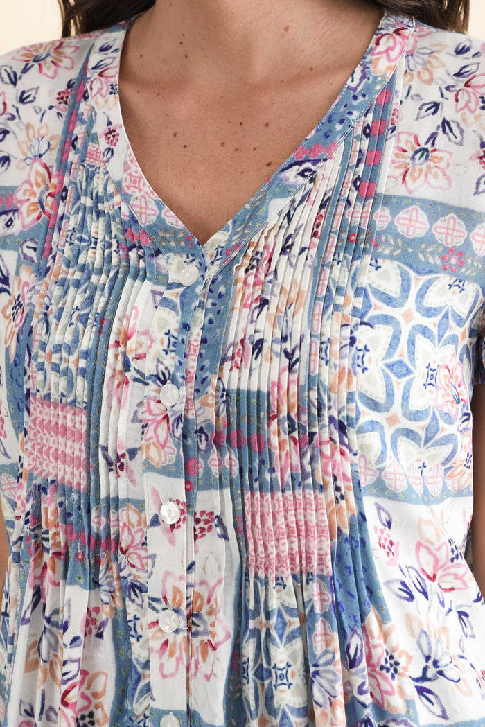 Isobel Pink Mosaic Button Top