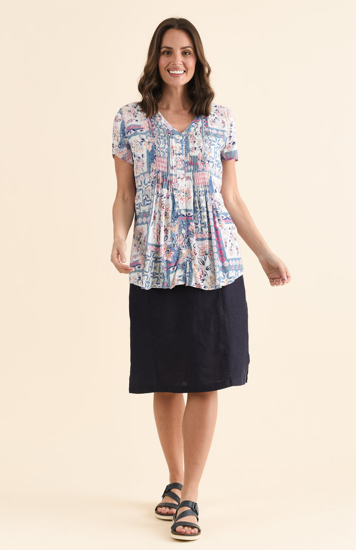 Isobel Pink Mosaic Button Top