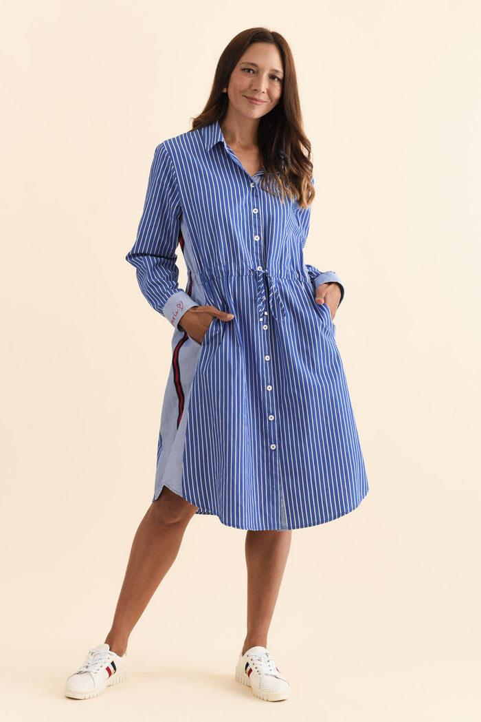 Ivy Blue Stripe Cotton Dress,Brunette model,alt text|model:Cara