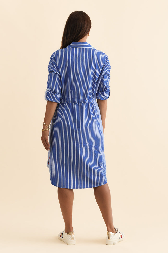 Ivy Blue Stripe Cotton Dress,Brunette model,alt text|model:Cara