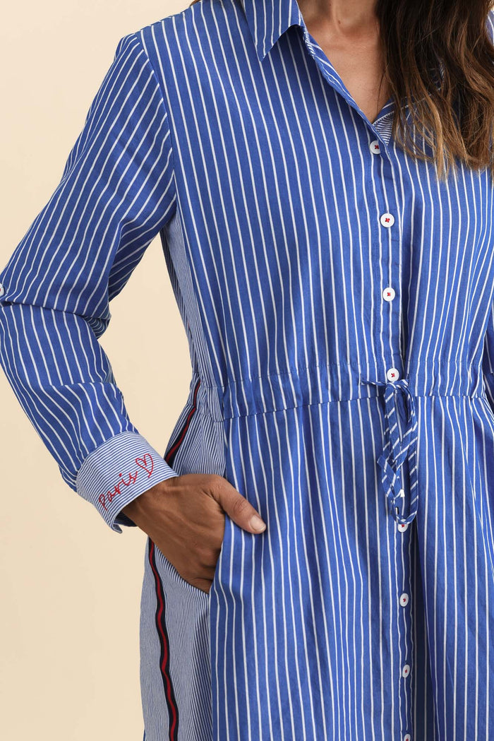 Ivy Blue Stripe Cotton Dress,Brunette model,alt text|model:Cara