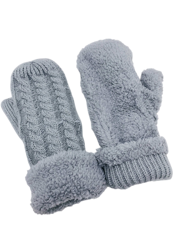 JC SUNNY Reversible Twisted & Sherpa Fleece Mittens
