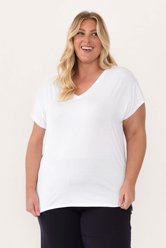 Jenkins White Modal Tee,Blonde model,alt text|model:Caitlin