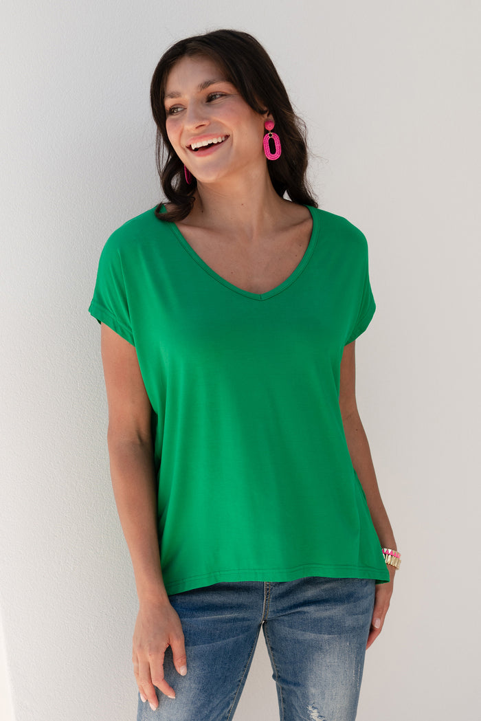 Jenner Green V Neck Tee,Lifestyle