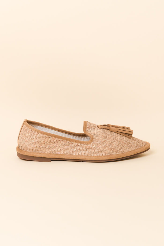 Jia Camel Raffia Tassel Loafer