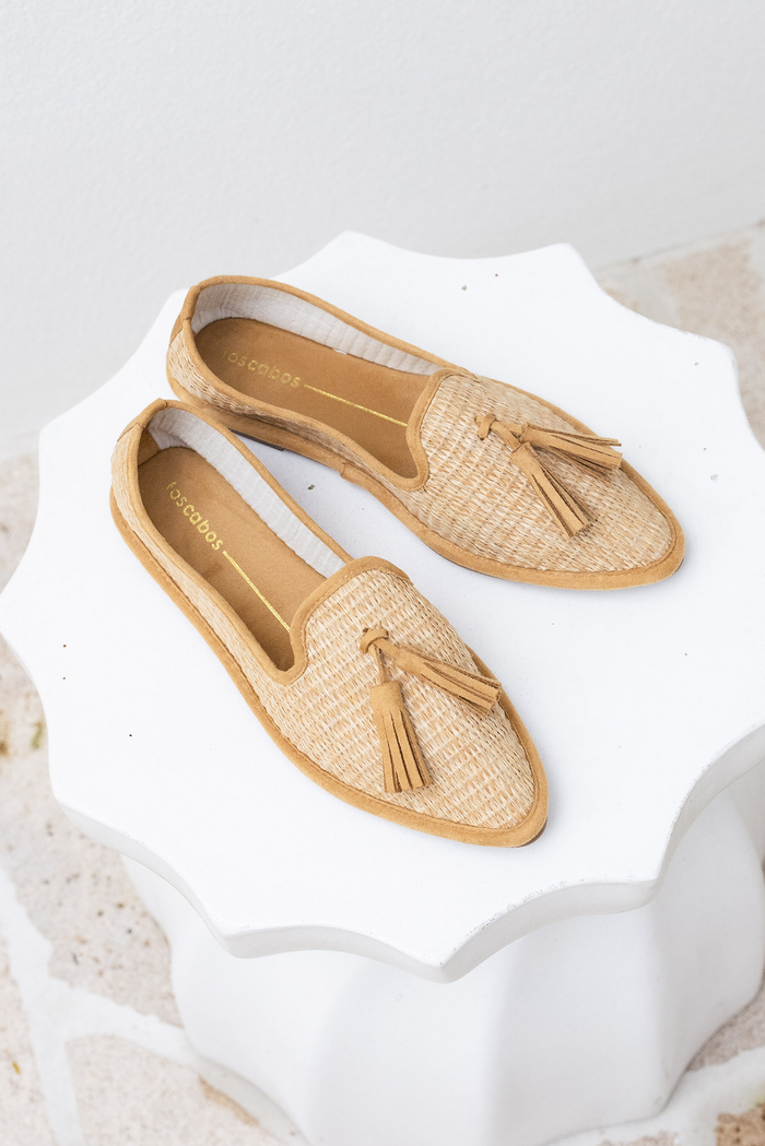 Jia Camel Raffia Tassel Loafer, Lifestyle