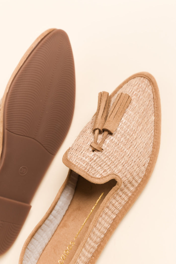 Jia Camel Raffia Tassel Loafer