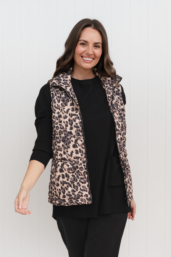 Johnny Brown Leopard Puffer Vest,Lifestyle