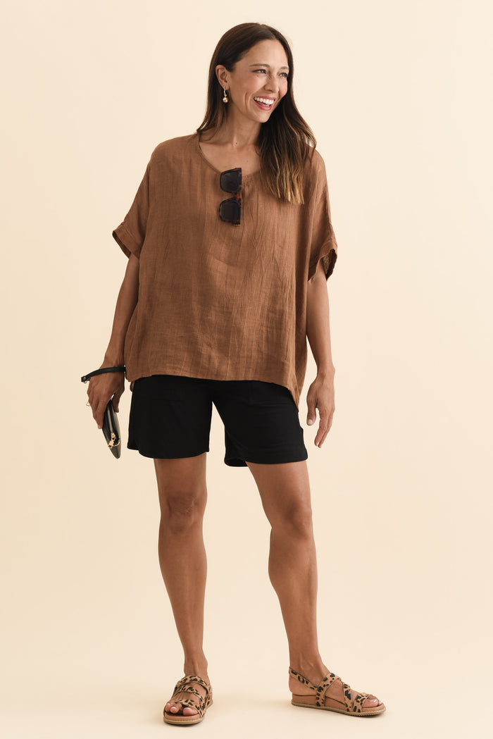 Jonah Black Cotton Drawstring Shorts,Brunette model,alt text|model:Cara