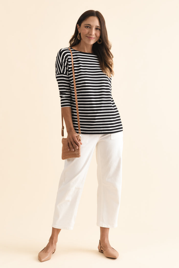 Josette Black Stripe Bamboo Top,Brunette model,alt text|model:Cara