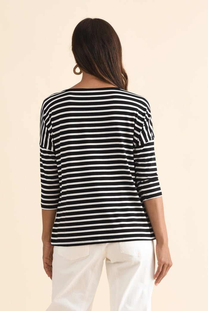 Josette Black Stripe Bamboo Top,Brunette model,alt text|model:Cara