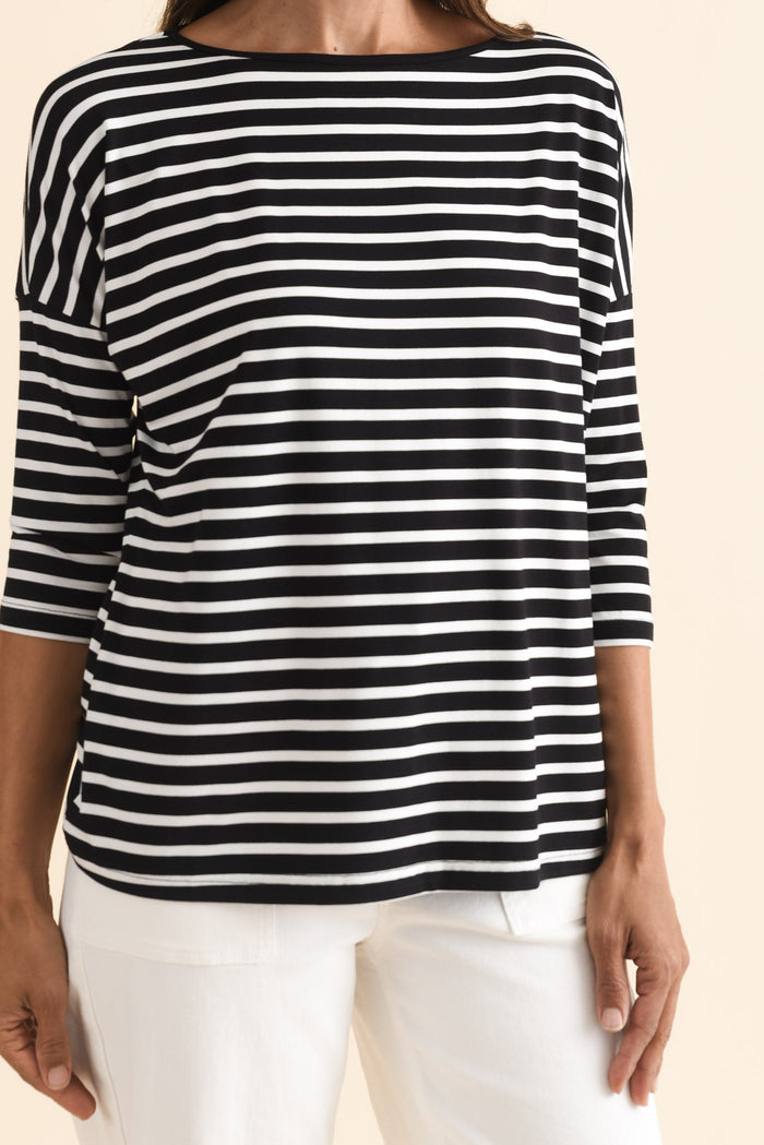 Josette Black Stripe Bamboo Top,Brunette model,alt text|model:Cara