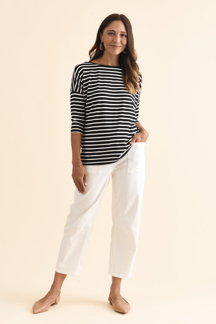 Josette Black Stripe Bamboo Top,Brunette model,alt text|model:Cara
