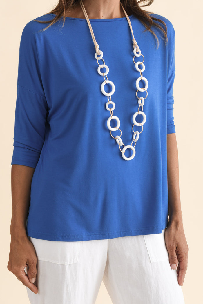 Josette Blue Bamboo Top,Brunette model,alt text|model:Cara