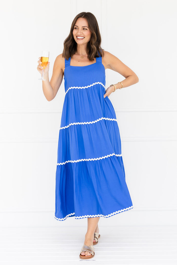 Josie Cobalt Contrast Tier Dress,Lifestyle