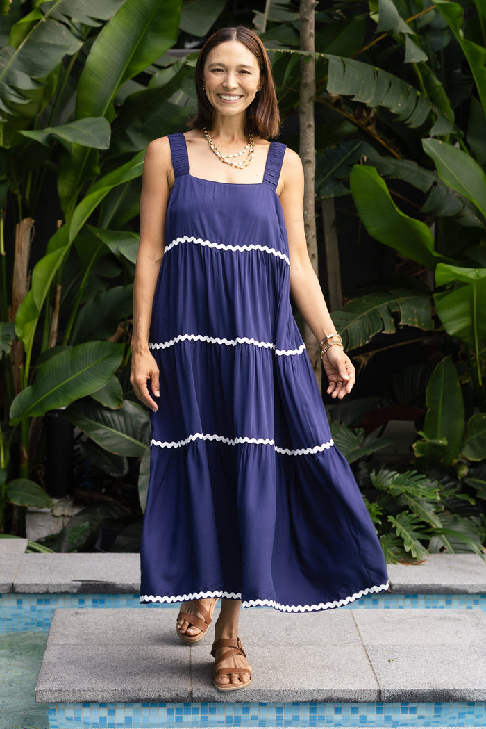 Josie Navy Contrast Tier Dress,Lifestyle