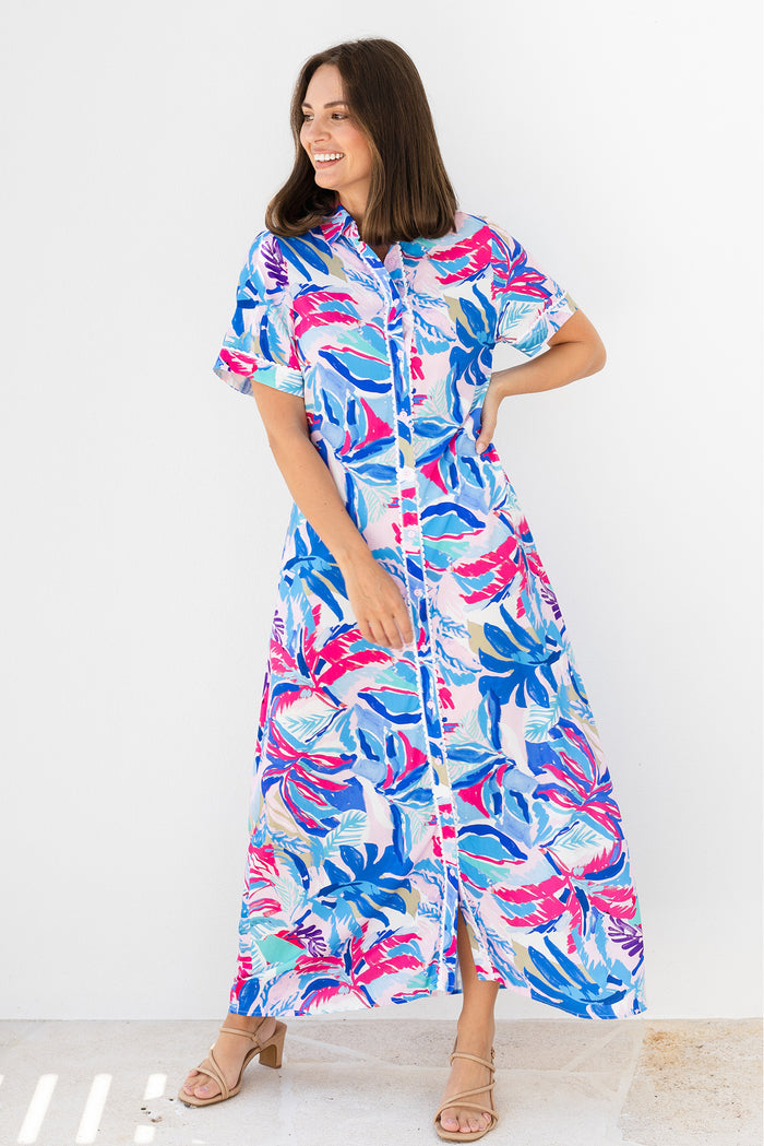 Jossalyn Indigo Leaf Tie Dress,Lifestyle