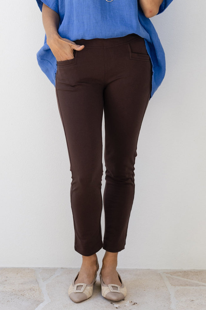 Jove Chocolate Cotton Stretch Pants,Lifestyle