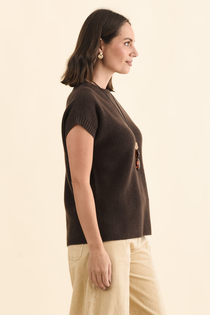Joyce Chocolate Wool Cashmere Tee