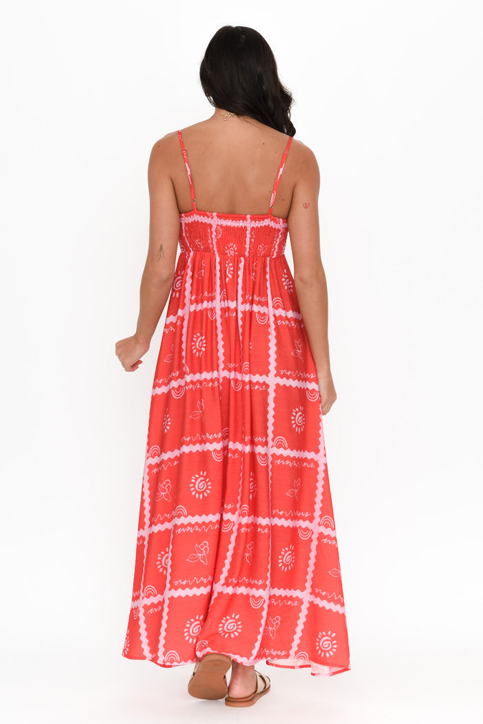 Julietta Red Tile Sleeveless Maxi Dress,Brunette model,alt text|model:Brontie