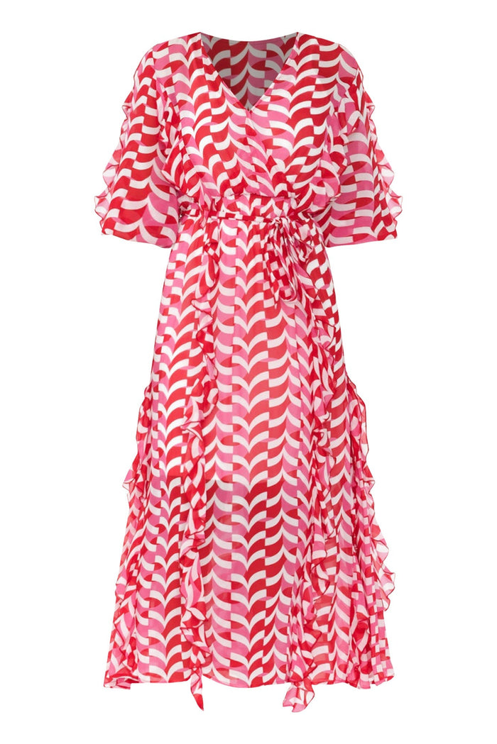 Just Love Pink Geo Ruffle Dress,ghost-mani