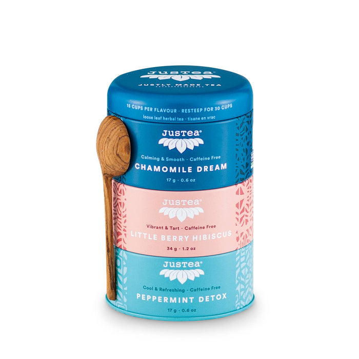 JUST TEA Herbal Tea Trio Tin & Spoon - Organic, Fair-Trade Tea Gift
