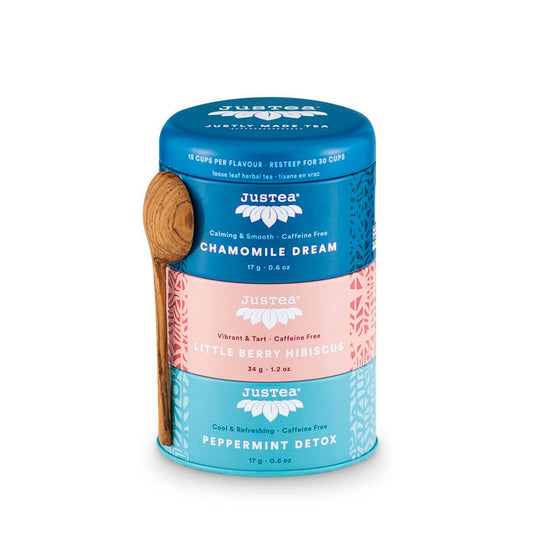 JUST TEA Herbal Tea Trio Tin & Spoon - Organic, Fair-Trade Tea Gift