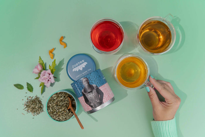 JUST TEA Herbal Tea Trio Tin & Spoon - Organic, Fair-Trade Tea Gift
