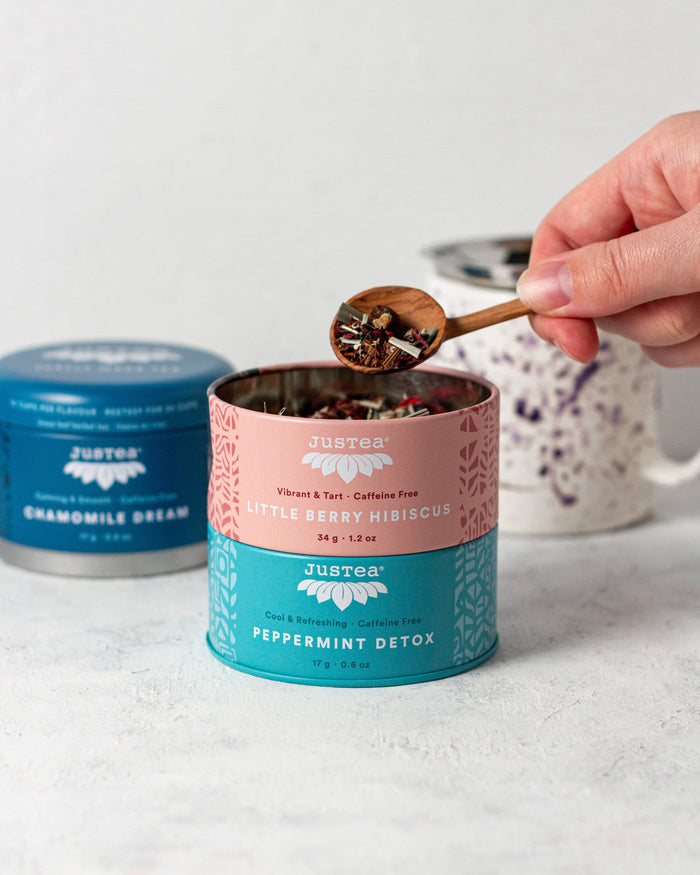 JUST TEA Herbal Tea Trio Tin & Spoon - Organic, Fair-Trade Tea Gift