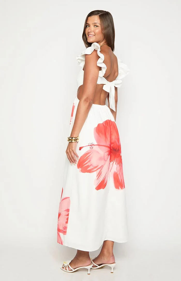 Kaden White Floral Print Maxi Dress