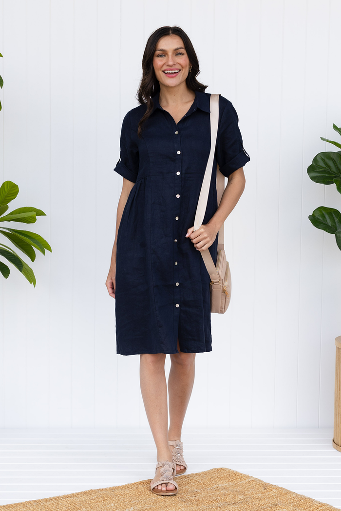 Kathy Navy Linen Shirt Dress,Lifestyle