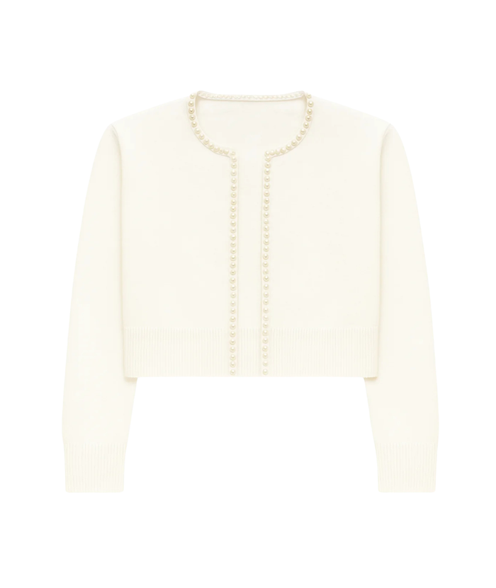 Katie J NYC Girls Kitty Pearl Trim Cardigan Girls Casual Tops Katie J NYC Cream Y/S (7/8)