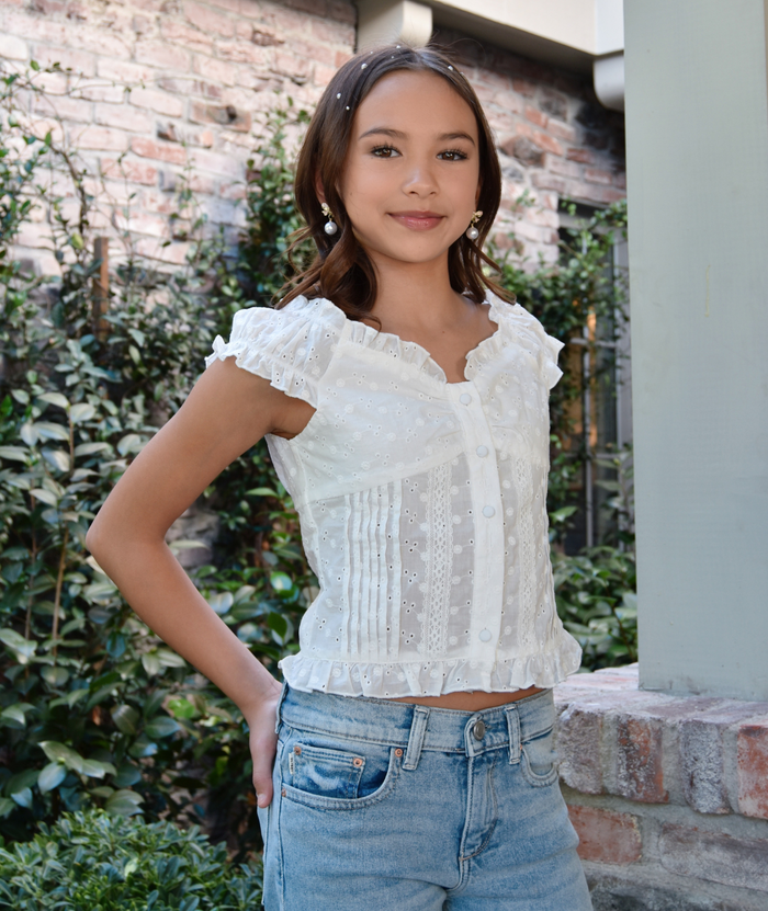 Katie J NYC Juniors Daphne Top Distressed/seasonal womens Katie J NYC White Juniors/Women XS