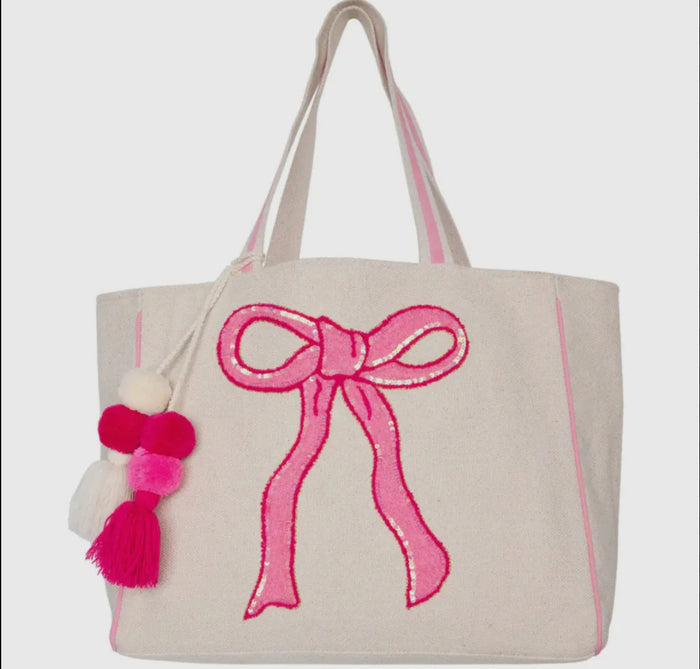 Katydid Coquette Bow Pink Sequin Canvas Tote Bag