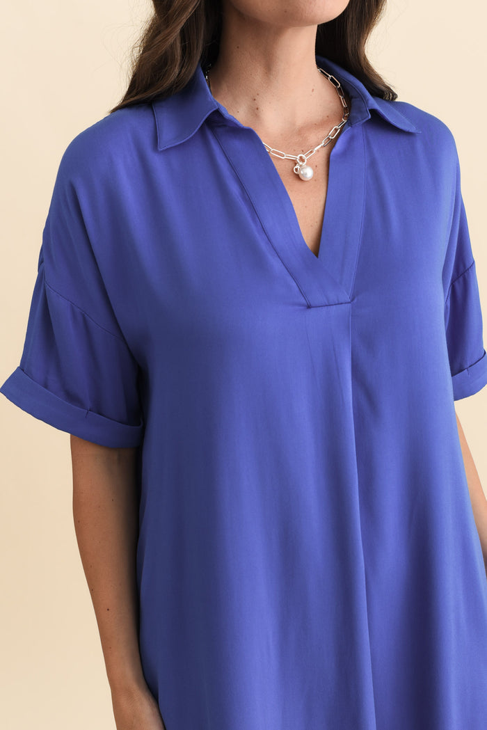 Kazi Cobalt Shirt Dress,Brunette model,alt text|model:MJ