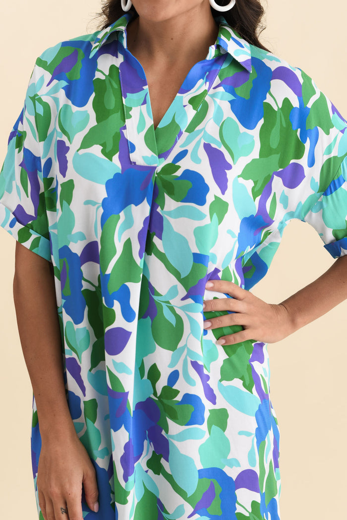 Kazi Green Garden Shirt Dress,Brunette model,alt text|model:Brontie