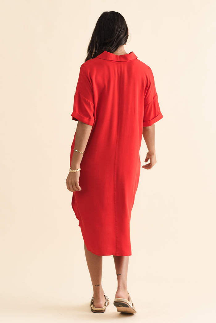 Kazi Red Shirt Dress,Brunette model,alt text|model:Brontie