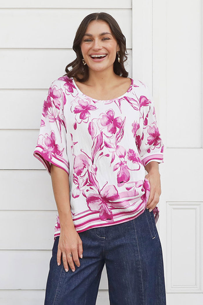 Kendria Pink Floral Batwing Top,Lifestyle