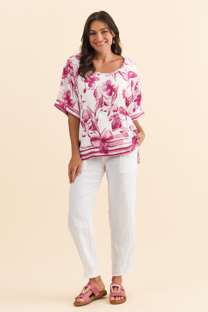 Kendria Pink Floral Batwing Top,Brunette model,alt text|model:Brontie