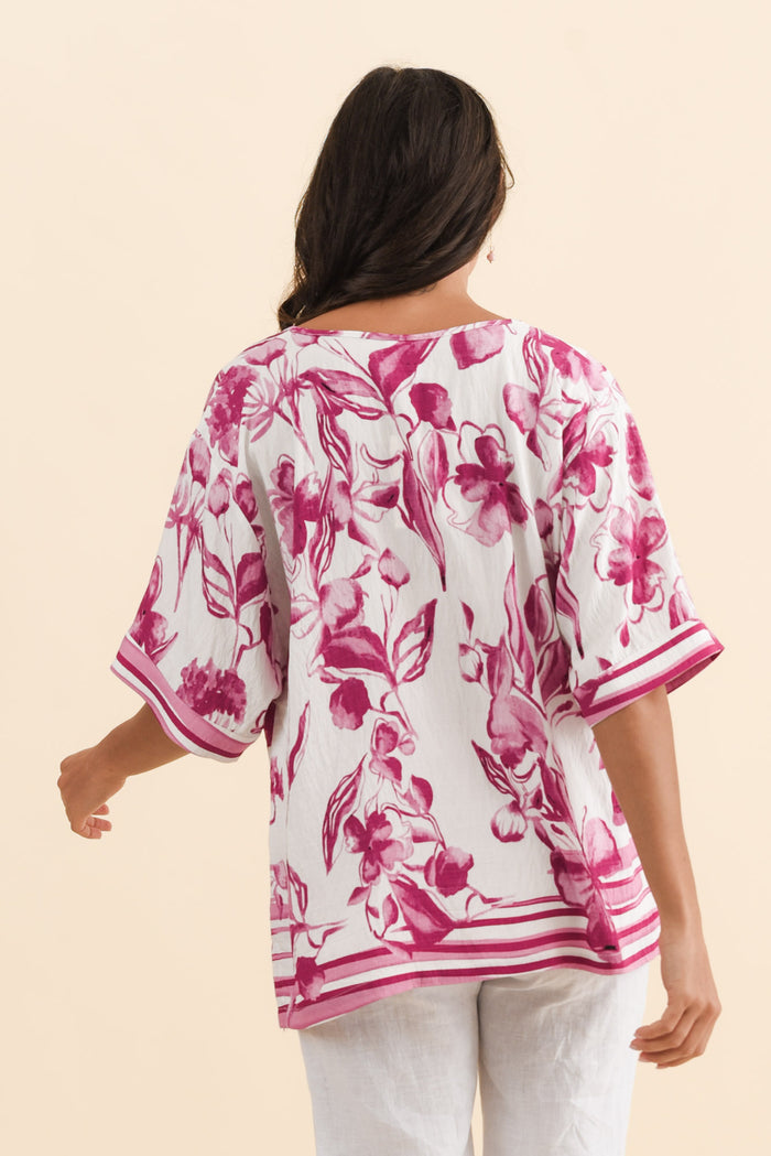 Kendria Pink Floral Batwing Top,Brunette model,alt text|model:Brontie