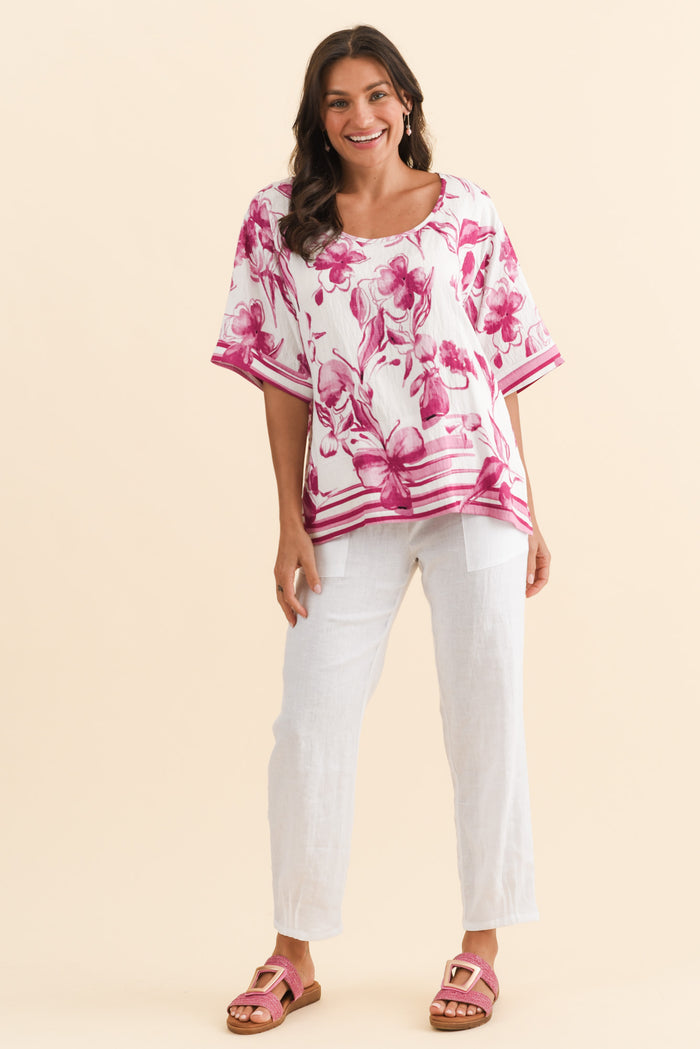 Kendria Pink Floral Batwing Top,Brunette model,alt text|model:Brontie