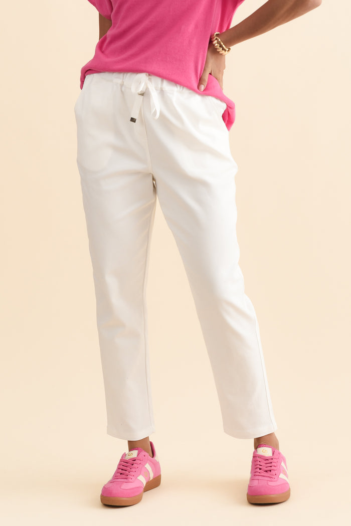 Kenzie White Drawstring Pants,Brunette model,alt text|model:Brontie