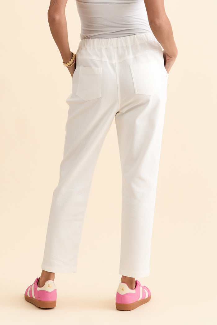 Kenzie White Drawstring Pants,Brunette model,alt text|model:Brontie