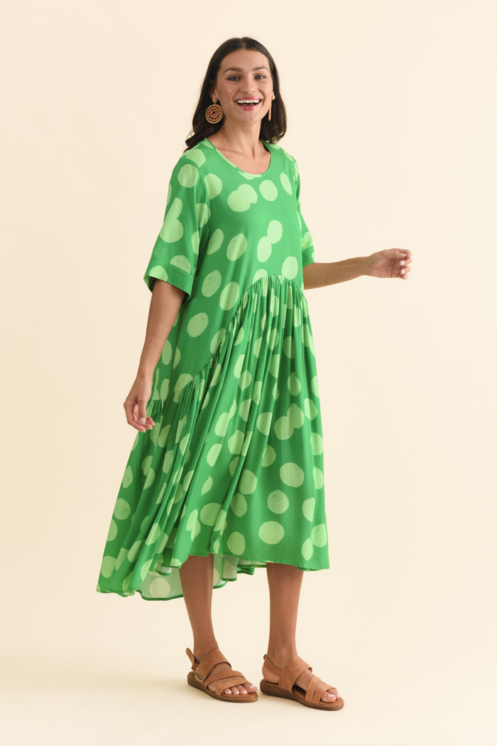 Kiana Green Spot Peak Dress,Brunette model,alt text|model:Brontie