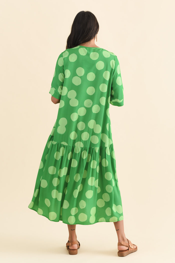 Kiana Green Spot Peak Dress,Brunette model,alt text|model:Brontie