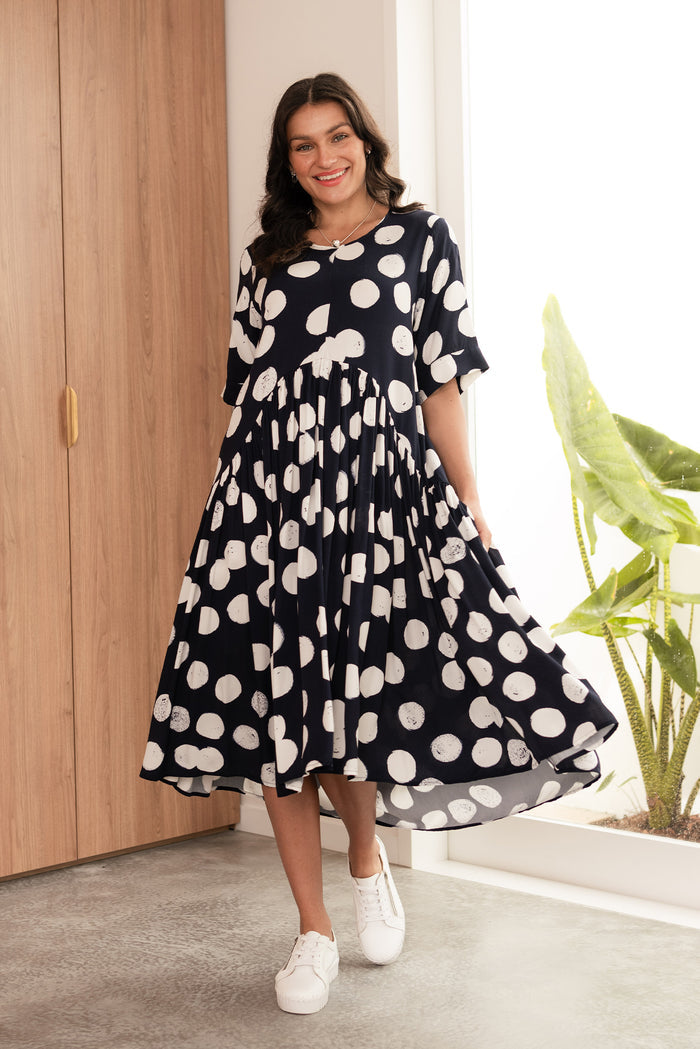 Kiana Navy Spot Peak Dress,Lifestyle
