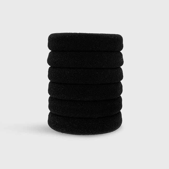 KITSCH Recycled Nylon Thick Hair Elastics 6pc Set- Black